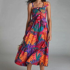 Anthropologie FARM Rio Macaw Bowtie Midi Summer Dress Size SMALL